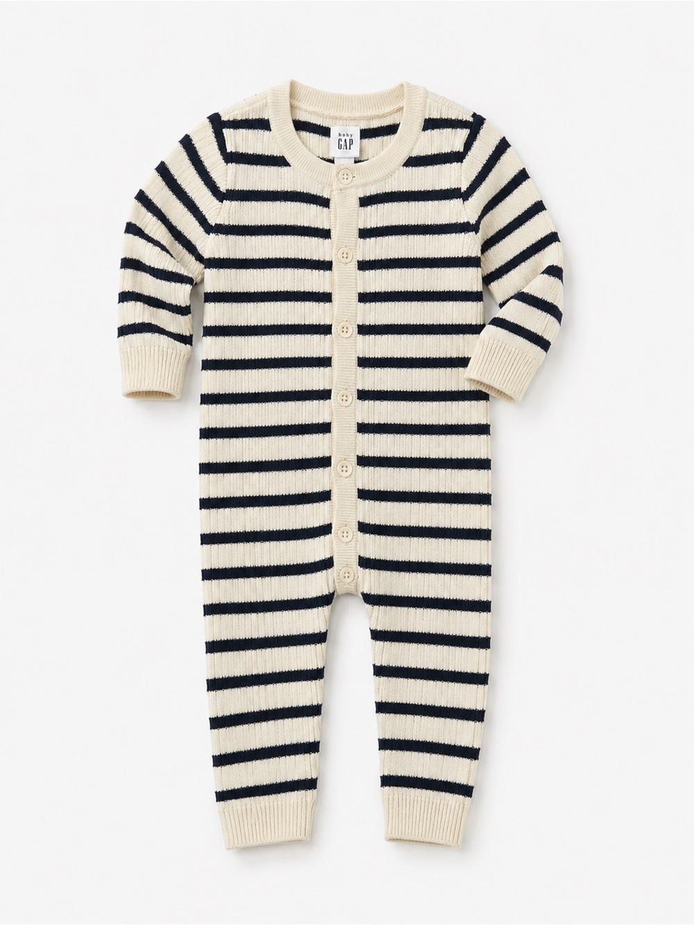 GAP Cream & Navy Striped Knit Footed One-Piece